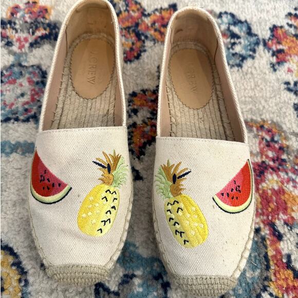 J. CREW Canvas Embroidered Espadrille Shoes Size 7.5 Preppy Luxe Casual Classic - Picture 4 of 9
